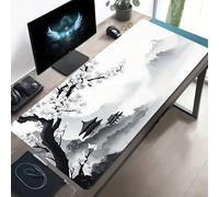 1 pezzo Tappetino per mouse di grandi dimensioni, con design di paesaggio e architettura tradizionale cinese in bianco e nero, stile pittura ad inchiostro. Questa base in gomma antiscivolo e lavabile 
