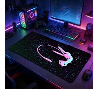 1 pezzo Tappetino per mouse extra grande con motivo pixel art con coniglio e cielo stellato al neon, tappetino per mouse da ufficio grande con atmosfera cyber - Tappetino per mouse esteso extra grande