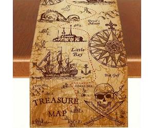 1 pezzo Tappeto da tavola a tema mappa del tesoro dei pirati, decorazione a tema Indiana Jones, disponibile in più misure, lavabile in lavatrice, tovaglia rettangolare in fibra di poliestere per decor