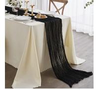 1 pezzo Tappeto da tavolo in garza nera, sciarpa da tavolo in chiffon bohémien trasparente, adatto per decorazione tavolo di matrimonio, compleanno, festa della sposa 180 cm*90 cm,300*90 cm,400*90 cmP