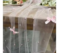 1 pezzo Tappeto da tavolo in poliestere rosa con fiocco e rete, design elegante con fiori e fiocchi adatto per matrimoni, festa di nascità, feste di compleanno, decorazione da festa realizzata a macch