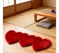 1 pezzo Tappeto decorativo con tre cuori rossi, decorazione in peluche per la camera da letto per San Valentino, tappetino piccolo, tappeto, decorazione d'amore per la casa, tappeto per il soggiorno, 