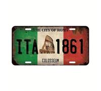 1 pezzo Targa automobilistica vintage con il Colosseo di Roma, Italia, stile vintage in metallo, decorazione da parete per casa, garage, caffetteria, ristorante, bar - Bandiera italiana romana, 1861, 
