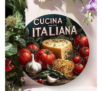 1 pezzo Targa decorativa rotonda in metallo da 20x20cm, stile di pittura ad olio vintage - tema alimentare della campagna italiana, stampa ad alta definizione, opera d'arte da parete in metallo, imper