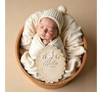 1 pezzo Targa in legno circolare con annuncio di nascita "Hello World" - Con design a tema oca e dettagli incisi al laser - Personalizzabile con nome del neonato e informazioni sulla nascita - Ricordo