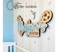 1 pezzo Targa in legno personalizzata a tema calcio per la camera dei bambini, adatta per genitori con figli maschi o appassionati di sport, ideale per la decorazione della nursery, la decorazione mur