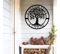 1 pezzo Targa metallica personalizzata con albero della vita, decorazione da parete in metallo con iniziali del cognome familiare, regalo personalizzato per coppia sposata, cartello da parete in metal