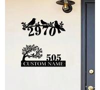 1 pezzo Targa personalizzata con design albero della vita e uccelli in metallo - Cartelli con indirizzo personalizzato, numeri civici, cartelli per esterni, nomi di strade, nomi di famiglia, decorazio