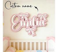 1 pezzo Targa personalizzata con fiocco per la decorazione della camera dei bambini, cartello in legno a doppio strato da 10 mm con nome, ricordo per neonati 40 cm/15,74 pollici,50 cm/19,68 pollici,30