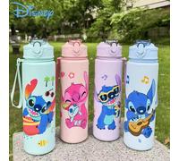 1 pezzo Tazza con cannuccia in stile Stitch Disney, borraccia in plastica portatile con cinturino, grande capacità V8,Punto verde,Punto blu,Punto viola,Punto rosaFumetto,LetterePolipropilene