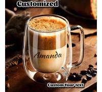 1 pezzo Tazza da caffè in vetro semplice e di lusso, a doppio strato, isolata e termoresistente, trasparente, con manico portatile, adatta per cappuccino, latte, tè, bevande calde e fredde, ideale per