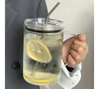 1 pezzo Tazza di vetro grande con coperchio e cannuccia, bicchiere in vetro da 1 litro, tazza per caffè freddo, bicchiere per bevande, adatto per estate e inverno Tagli Unicastampa dappertuttovetro