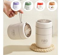1 pezzo Tazza per colazione in acciaio inossidabile con cucchiaio, coperchio trasparente, portatile, mini lunch box, adatto per lavoratori d'ufficio, studenti, uso all'aperto Bianco-strato singolo,Mar