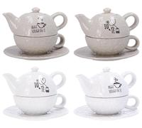 1 Pezzo Teiera con Tazza in Ceramica 2 Colori e 2 Decori Disponibili