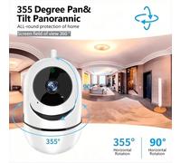 1 pezzo Telecamera di sicurezza domestica senza fili panoramica 1080P+ a 355°, telecamera di sorveglianza per interni/esterni, WiFi 2.4G HD con visione notturna, monitoraggio remoto da mobile, condivi