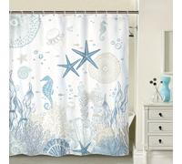 1 pezzo Tenda da doccia a tema marino, con stelle marine, coralli, meduse, creature sottomarine, cavallini di mare, conchiglie e piante, non trasparente, con ganci in plastica inclusi, adatta per casa
