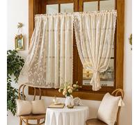 1 pezzo Tendina a balza in pizzo bianco, senza necessità di foratura, adatta per cucina, camera da letto, davanzale, porta, stile principessa, tenda trasparente (lacci non inclusi) 140*60,140*200,140*