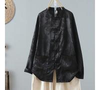 1 pezzo Top casual da donna stile Tang cinese con motivo drago nero, camicia per cerimonia del tè, stile Old Money, giacca leggera estiva L,M,S,XLHalloweenTessuto intrecciato