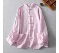 1 pezzo Top da donna in stile Tang, camicia casual unisex in lino stile Old Money per primavera/autunno, giacca leggera e ampia per outfit da tè per vacanze, rosa L,M,S,XLColore unicoTessuto intreccia