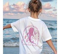 1 pezzo Top estivo casual e alla moda per studenti giovani con stampa a girl di dolphin e di prentura tropicale, D Gre Grey Short Sle T 6Y,7Y,8Y,9Y,10Y,14Y,11Y,12Y,13YLetterePoliestere