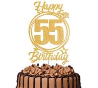 1 Pezzo Topper per Torta del 55° Compleanno - Decorazione Oro Glitter “Auguri per 55 Anni” | Topper per Torta 55 & Fabulous per Donne e Uomini | Forniture per la Decorazione di Torte per Feste di