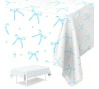 1 pezzo Tovaglia con motivo a fiocco blu, 220*130cm in materiale PE, adatta per decorazioni per compleanni, matrimoni, feste di compleanno a tema fiocco, festa di nascità, rivelazione del , feste di N