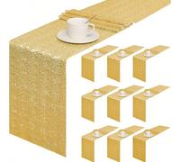 1 pezzo Tovaglia con paillettes, Runner da tavolo con paillettes dorate, Runner da tavolo lungo, Tessuto lucido scorrevole per decorazione di tavoli rotondi/rettangolari, Adatto per ricevimenti, matri