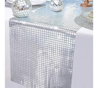 1 pezzo Tovaglia da discoteca luccicante, runner da tavolo argento specchio per discoteca, tovaglia con paillettes per feste a tema anni 70 80 come addio al nubilato, decorazione tavolo 30 cm*120 cmCo