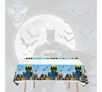1 pezzo Tovaglia di plastica monouso Warner Bros. Official DC Batman - Motivo con skyline di Gotham City e pipistrelli, per compleanni, Ognissanti, feste di adolescenti, eventi a tema, apparecchiature