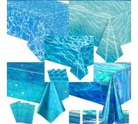 1 pezzo Tovaglia in plastica a onde blu, tovaglia da tavola per feste sulla spiaggia estiva, feste hawaiane, per decorare feste in piscina, resistente all'acqua (4 stili) 1 pezzo di tipo A marino,1 pe