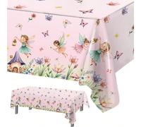 1 Pezzo Tovaglia monouso in plastica con stampa di fate e fiori, dimensioni 220*130cm, decorazione per festa di fate nel giardino incantato, festa di primavera/estate, decorazione per 1° compleanno, r