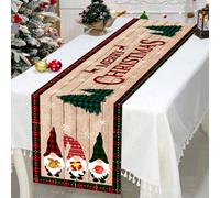 1 pezzo Tovaglia natalizia in stile country, 35 x 180 cm, Buon Natale, sfondo in legno con Babbo Natale e decorazioni albero di Natale con fiocchi di neve, adatta per tavolo da pranzo, ritrovi domesti