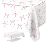 1 pezzo, Tovaglia per festa di nascità rosa con fiocco, tovaglia monouso impermeabile con motivo a fiocchi rosa fantasia, perfetta per decorare la tavola per il primo compleanno, la festa di genere, e