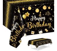 1 pezzo Tovaglia per il compleanno, nera e dorata, con motivo colorato di coriandoli e palloncini, runner da tavolo, decorazione per festa di compleanno, decorazione per la casa, regalo per il 1° comp