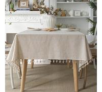 1 pezzo Tovaglia rettangolare in lino con nodi di bambù stile boho, con nappe beige, decoro per matrimoni, tavoli da pranzo, cucina, feste, vacanze, resort, hotel, caffè, tavoli rotondi, per tutte le 