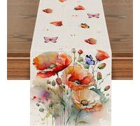 1 pezzo Tovaglia rossa Primavera - Papavero, decorazione botanica floreale patriottica con farfalle acquerello per cucina e casa, decorazioni per anniversari, pranzi estivi, festività e ricorrenze nel