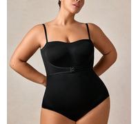 1 pezzo Tuta modellante senza spalline e senza cuciture per donna taglia forte, Che modella il seno, affina la vita e solleva il fondoschiena, colore nero, adatta per l'estate 0XL,1XL,2XL,3XL,4XL,5XLC