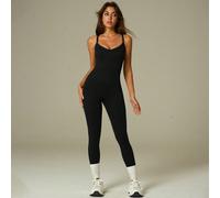 1 pezzo Tuta senza maniche e schiena scoperta da donna, tuta sportiva, outfit da yoga, abbigliamento casual, che solleva i fianchi e affina la vita, modella tutto il corpo, in morbido tessuto a maglia