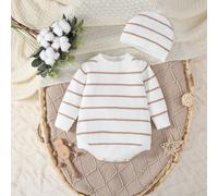 1 pezzo Tutina in maglia per bambini maschi/femmine con berretto a righe, tutina a maniche lunghe comoda adatta per autunno/inverno, versatile per uso quotidiano, casual, casa, esterno, viaggio, asilo