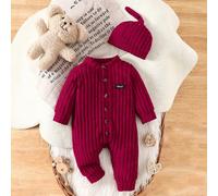 1 pezzo Tutina per neonati maschi di colore unito con toppe a lettera, una tutina comoda e casual adatta per i neonati maschi da indossare in autunno, primavera e inverno. Questa versatile tutina è ad