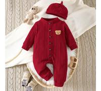 1 pezzo Tutina per neonati maschi di colore unito, morbida e soffice, stile casual carino, adatta per autunno/inverno, per giochi all'aperto, vacanze e uso quotidiano, colore rosso autunnale 6-9M,9-12