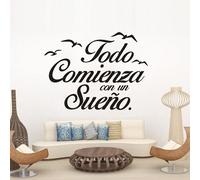 1 pezzo "Tutto inizia con un sogno", adesivi murali motivazionali in spagnolo con testo nero, adesivi murali in PVC impermeabile, adatti per decorazione camera da letto, salotto, relax, portico, camer