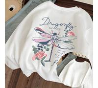 1 pezzo/Un semplice motivo a linee che raffigura il ritratto di una donna con metà del viso nascosto dai capelli, felpa casual a maniche lunghe con scollo rotondo, oversize, in misto cotone, comoda e 