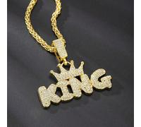 1 pezzo Unisex Collana con catena grossa con pendente a corona ghiacciata e lettera Re in argento, collana Bling Bling con zirconia cubica adatta per uso quotidiano di uomini e donne Lunghezza catena 