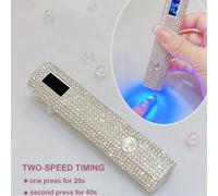 1 pezzo USB Diamond-Studded Handheld Charging LED Nail Lamp With LCD Display, Portable Mini Nail Dryer With White Diamond-Shaped Decoration For Gel Nail Polish, 8pezzi Efficient LED Lamp Beads, 8x Mag