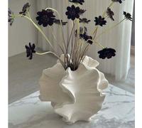 1 pezzo Vaso a forma di ventaglio di grandi dimensioni, vaso con texture in resina e sabbia, adatto per la decorazione domestica e il tavolo del soggiorno Bianco,colore arenariaABS