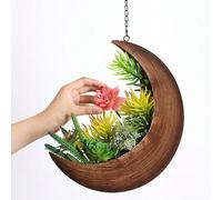 1 pezzo Vaso da appendere in stile bohémien a forma di luna - Vaso metallico da parete per piante grasse e fiori, con corda per appendere per la decorazione interna ed esterna, finitura rustica dorata