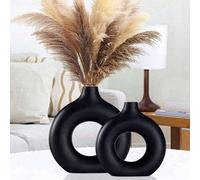 1 pezzo Vaso da fiori tondo in plastica nera, vaso per fiori secchi artificiali, vaso da fiori d'arte per composizioni floreali, decorazione minimalista da salotto per l'autunno, decorazione per la ca