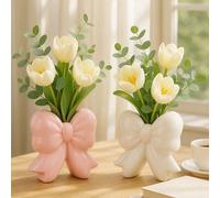 1 pezzo Vaso decorato con fiocco oversize, vaso dal design carino con nastro, adatto per la decorazione della casa, il tavolo del soggiorno, la mensola della camera da letto e come regalo Bianco,rosa,