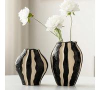1 pezzo Vaso in ceramica stile bohémien a righe bianche e nere, vaso da fiori moderno e piccolo, adatto per inserire canne, decorazione per la casa nel soggiorno, tavolino da caffè o libreria, ottimo